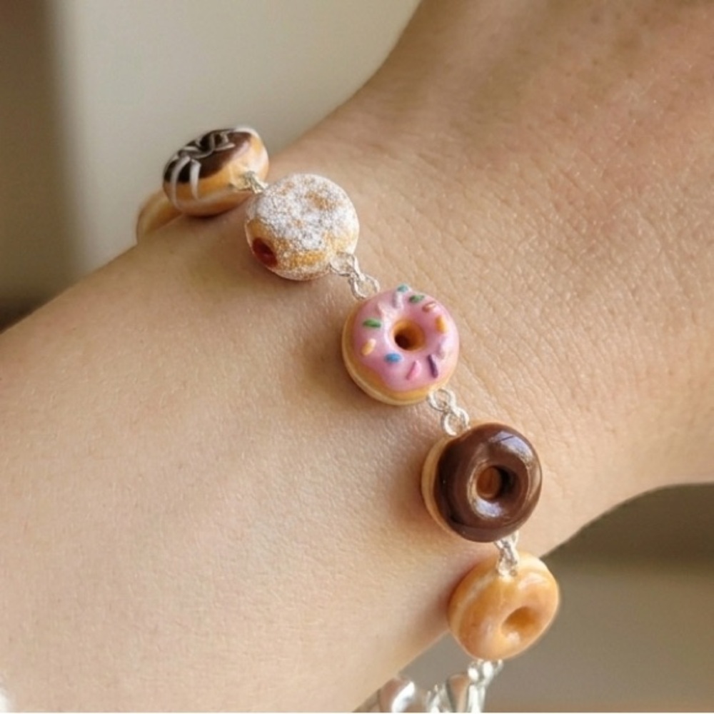 Assorted Donut Charm Bracelet - Adjustable Fit - Handmade